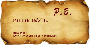Pitlik Béla névjegykártya